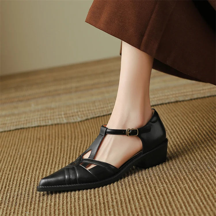2024 Summer Women Shoes Pointed Toe Chunky Heel Shoes for Women Med-Heel Women Sandals Giadiator