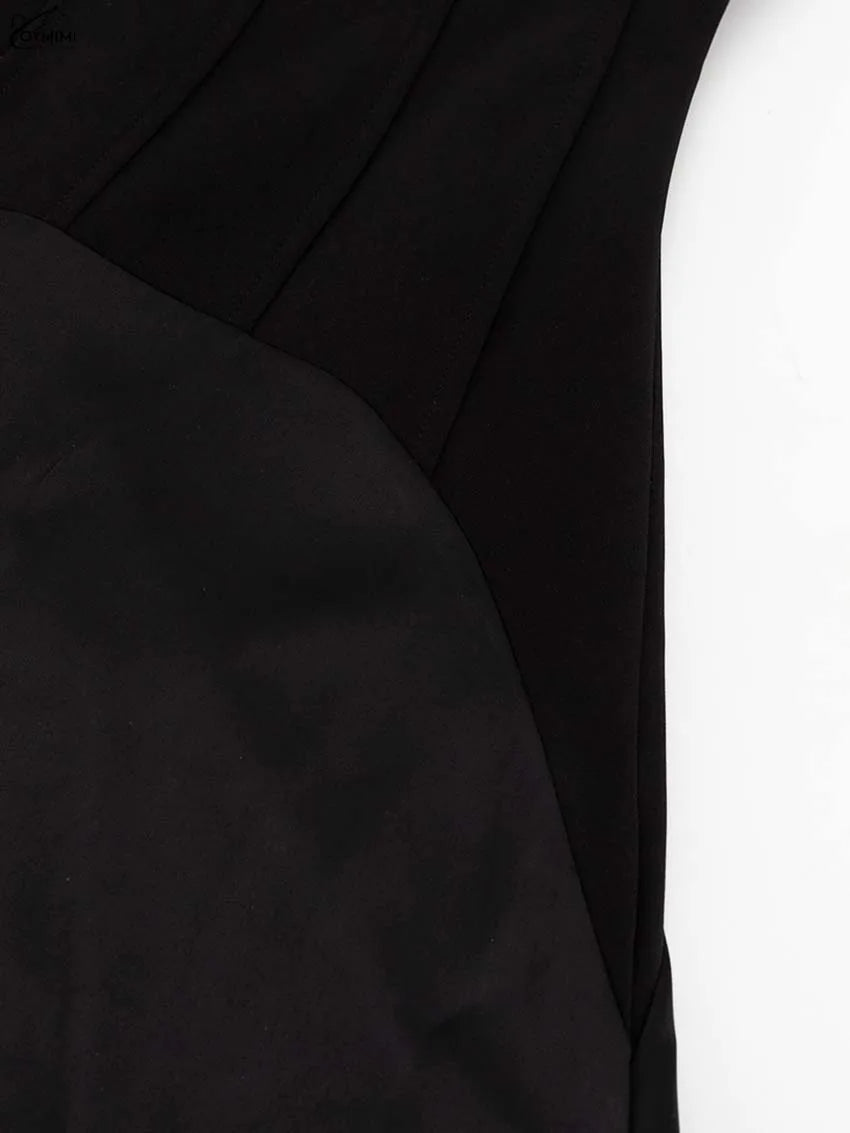 Oymimi Elegant Black O-Neck Womens Dresses Fashion Long Sleeve Patchwork Slim Dresses Casual New Straight Ankle-Length Dress