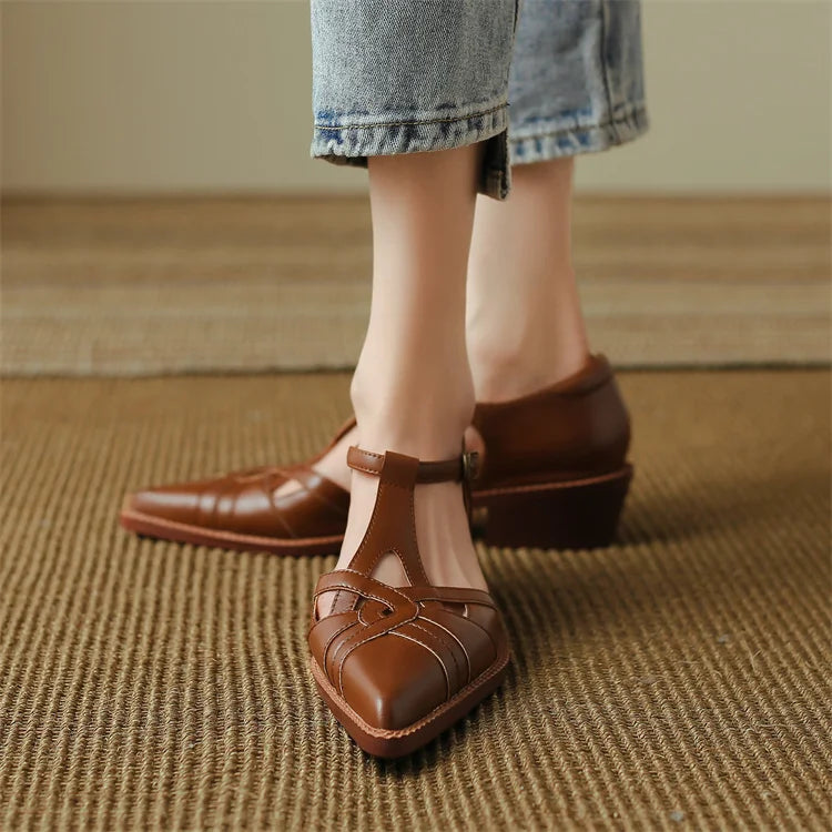 2024 Summer Women Shoes Pointed Toe Chunky Heel Shoes for Women Med-Heel Women Sandals Giadiator