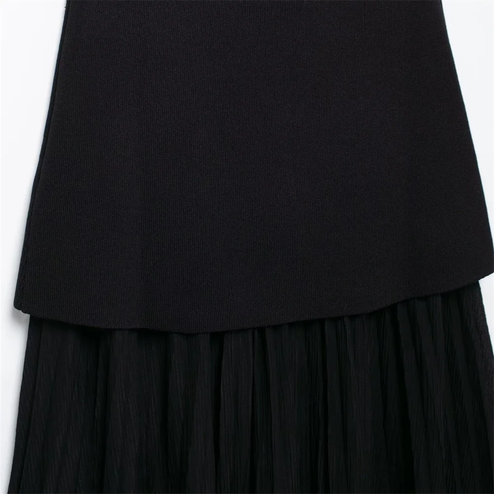 PB&ZA2024 Autumn New Women's Clothing Style Slimming Asymmetric Knitted Coat Small Folded Splicing Skirt Set