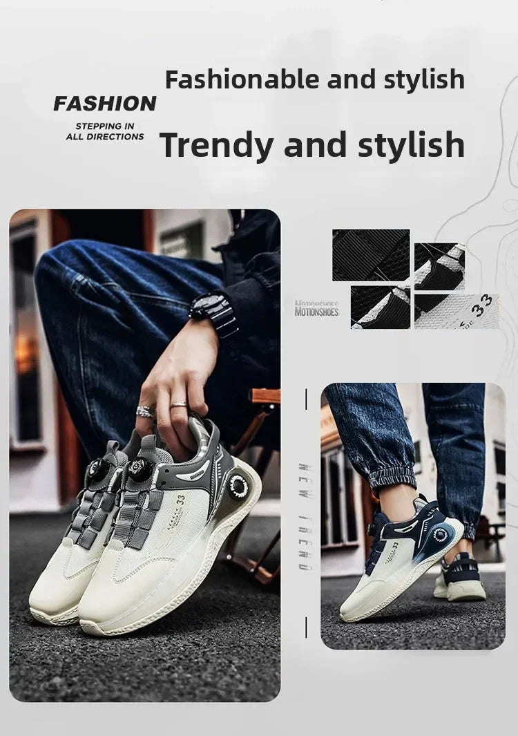 LATV Mens Sneakers with Rotating Buckle Comfy Non Slip Lace up Durable Shoes for Mens Outdoor Activities