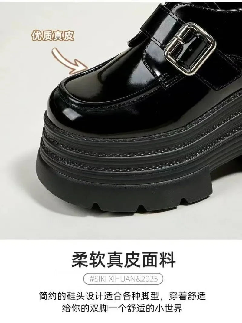 Ladies Shoes 2025 High Quality Buckle Strap Women's High Heels Fashion Round Toe Dress Pumps Women Hot Sale Solid Platform Heels