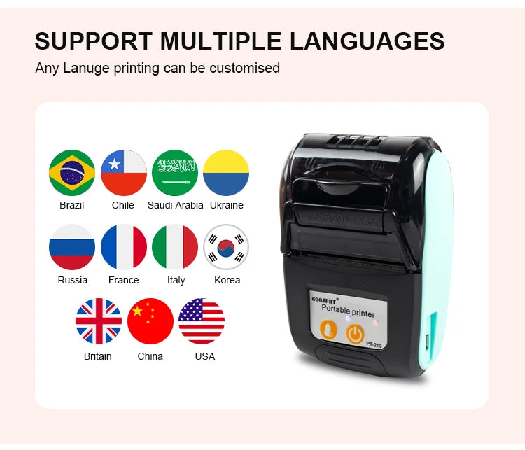 PT210 Mini Receipt Printer 58mm Portable Thermal Ticket Printer Android IOS Windows Wireless Bluetooth List Bill Maker With Plug