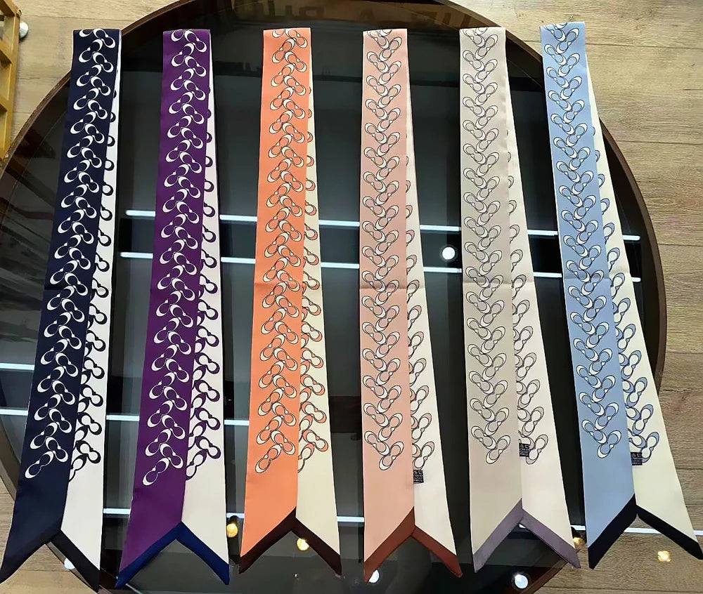 Korean Version of The Autumn Plain Color New Women's Ribbon Hair Ribbon Streamer Tied bag Long belt silk scarf Small Scarf Scarf