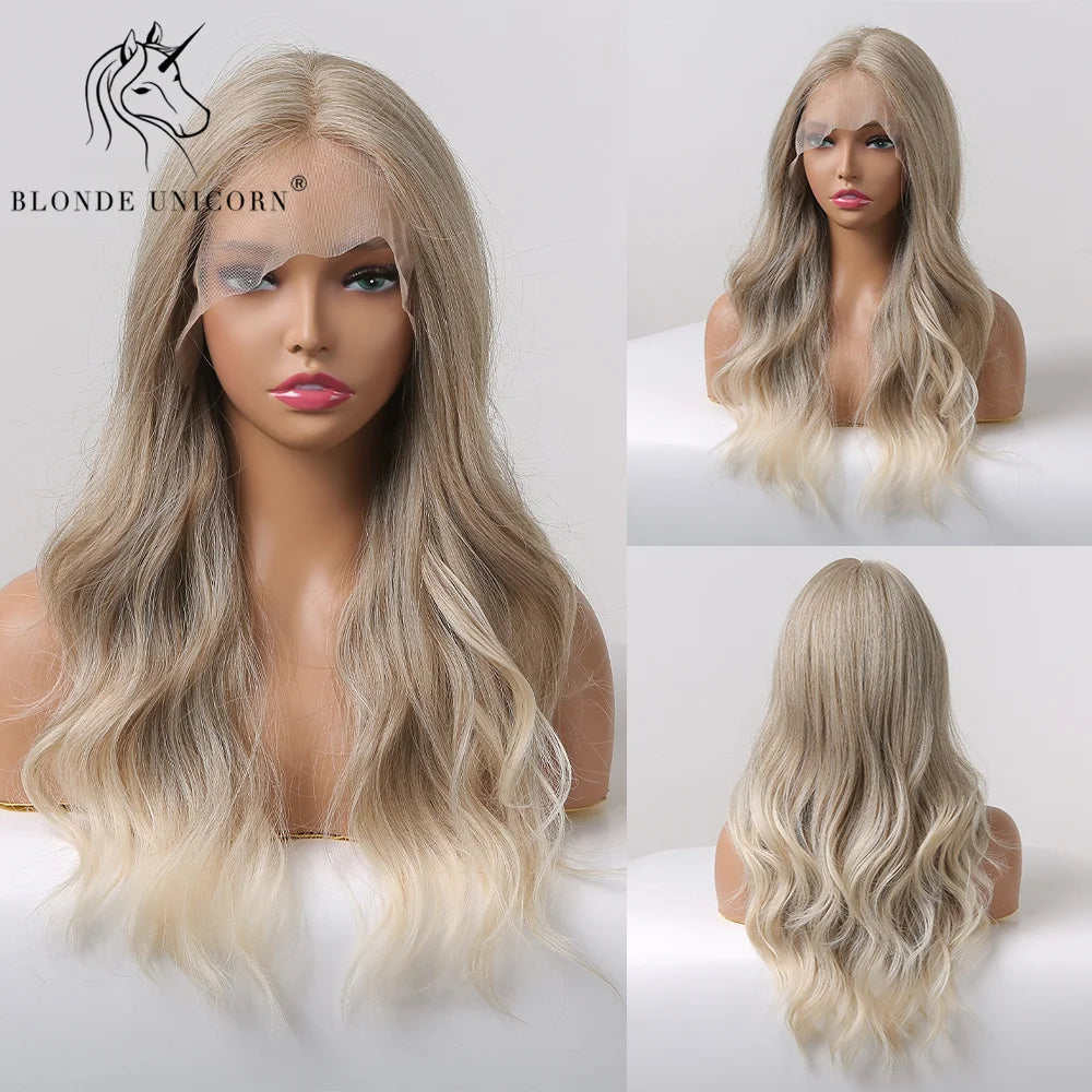 Blonde Unicorn Lace Front Wig Blonde Wave Wig Hair Synthetic Wigs for Black White Women Daily Party Cosplay Heat Resistant Hair