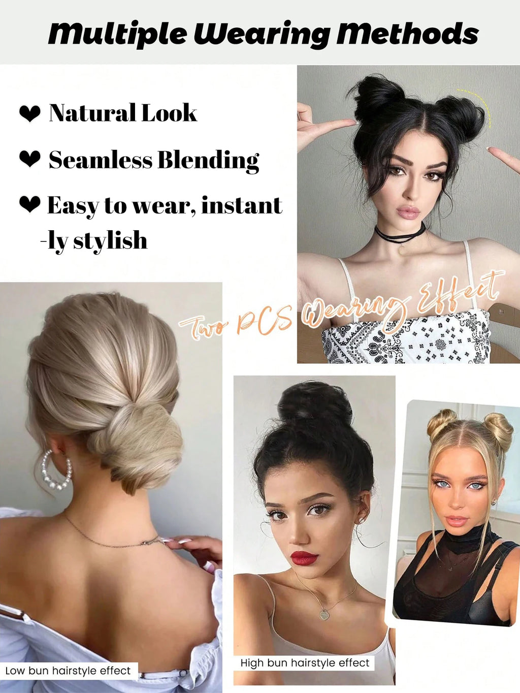 YELOWTIM Synthetic Chignon Elastic Rubber Band Fake Hair Bun Clip in on Hair Tail Extension Updo Hair Piece Ponytail For Women