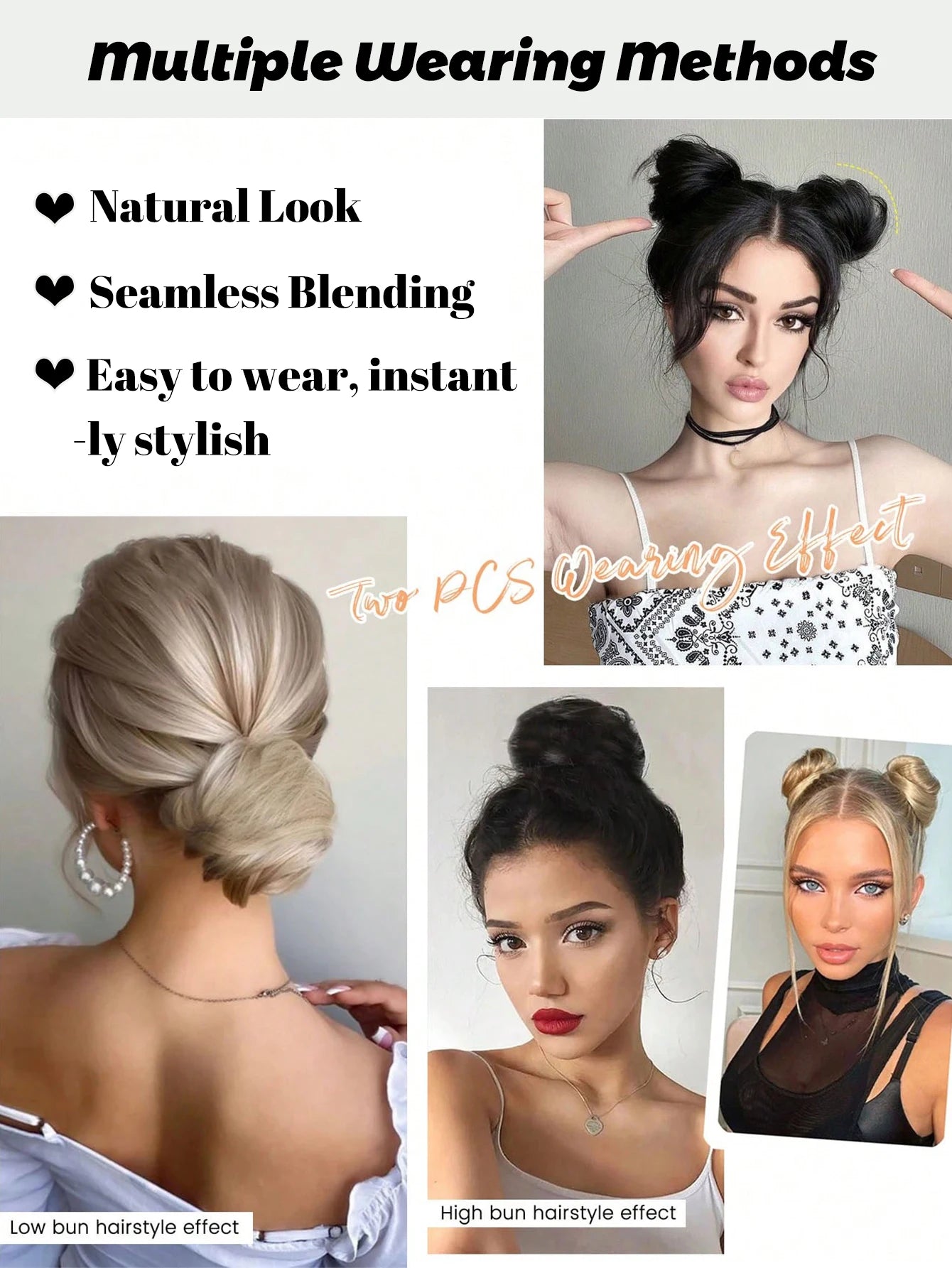 YELOWTIM Synthetic Chignon Elastic Rubber Band Fake Hair Bun Clip in on Hair Tail Extension Updo Hair Piece Ponytail For Women