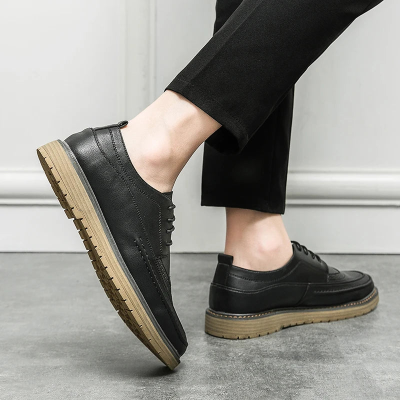 Italian Style Men's Brogue Shoes Anti Slip Wear-resistant Men's Leather Casual Shoes Business Interview Work Shoes Free Delivery