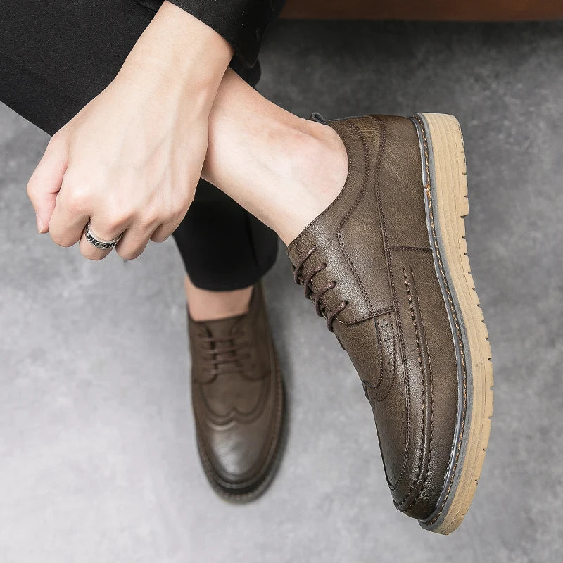 Italian Style Men's Brogue Shoes Anti Slip Wear-resistant Men's Leather Casual Shoes Business Interview Work Shoes Free Delivery