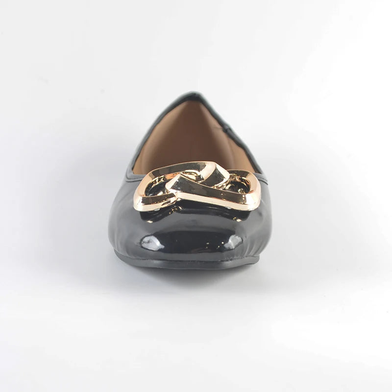 2024 Laidies Geometric Decoration  Comfortable Square Toe Flat  Casual  Spring Autumn Black  Patent faux leather Flat Ballerinas