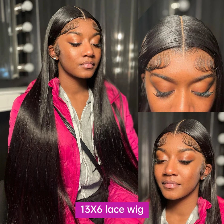 40 46 50 inches 200 Density 13x6 HD Transparent Lace Frontal Wig Bone Straight 13x4 Lace Front Human Hair Wig For Black Women