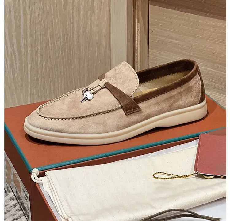 Summer Walk Genuine Leather Casual Slip-On Loers Women's Faion Single oes Comfortable round Toe Flat Heel All-Match Color