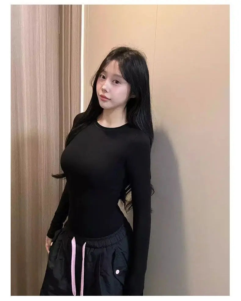 Slim Fit Inner Bottom Shirt for Women Spring and Autumn 2025 New Round Neck Sexy Yoga T-shirt Top