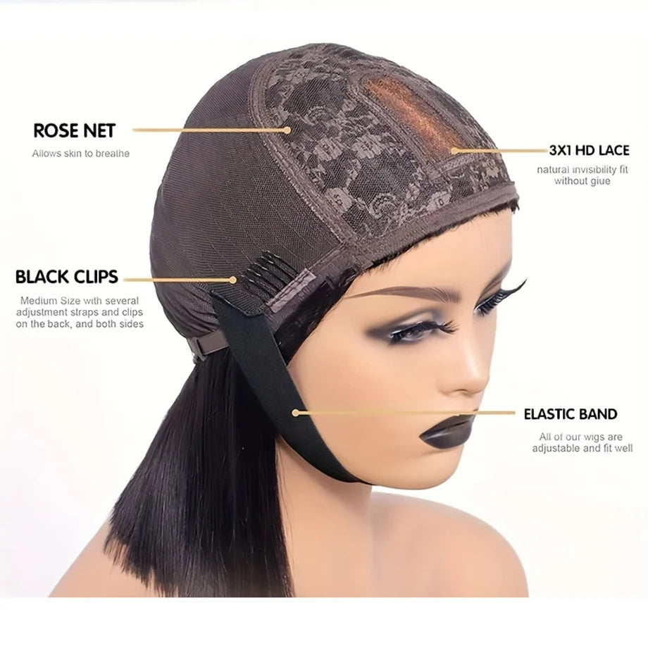 Wig With Bangs Short Bob Human Hair for Women Brazilian Natural Cheap Full Machine Made Wigs Straight 30 Inch Long Fringe Wig