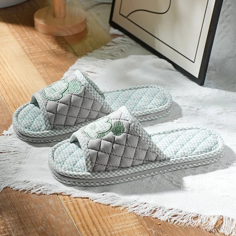 New Pure Cotton Thiened Tee-Layer Simple ex Soft Bot Noise Reduction Indoor Home Floor Slippers Couple Home oes