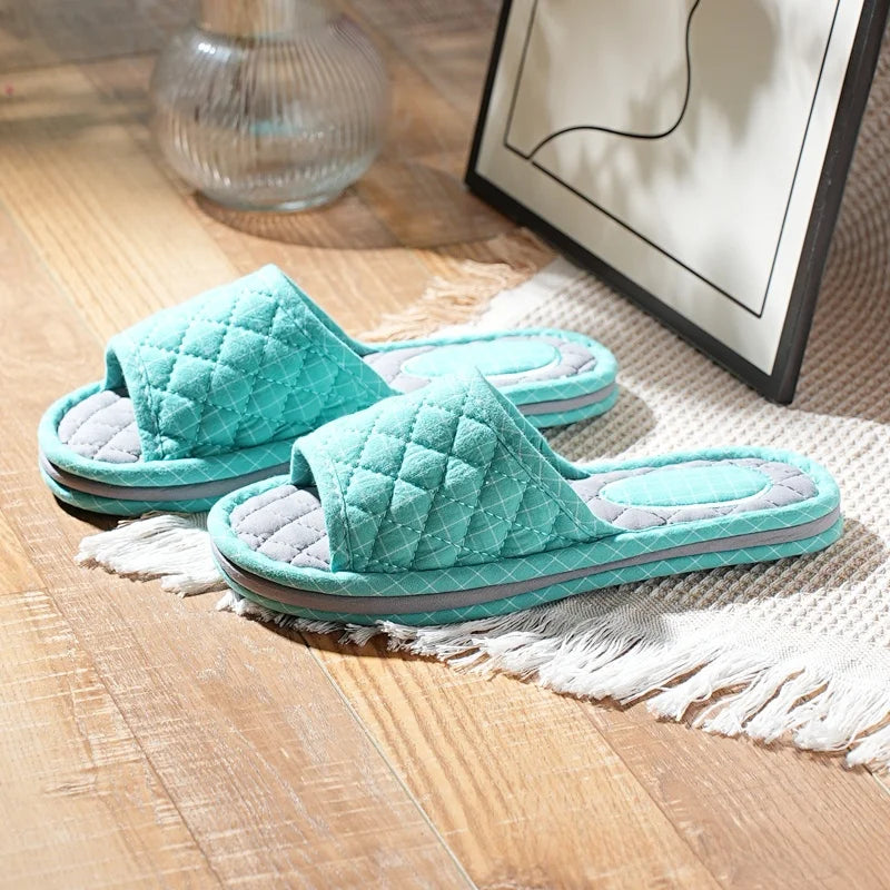 New Pure Cotton Thiened Tee-Layer Simple ex Soft Bot Noise Reduction Indoor Home Floor Slippers Couple Home oes