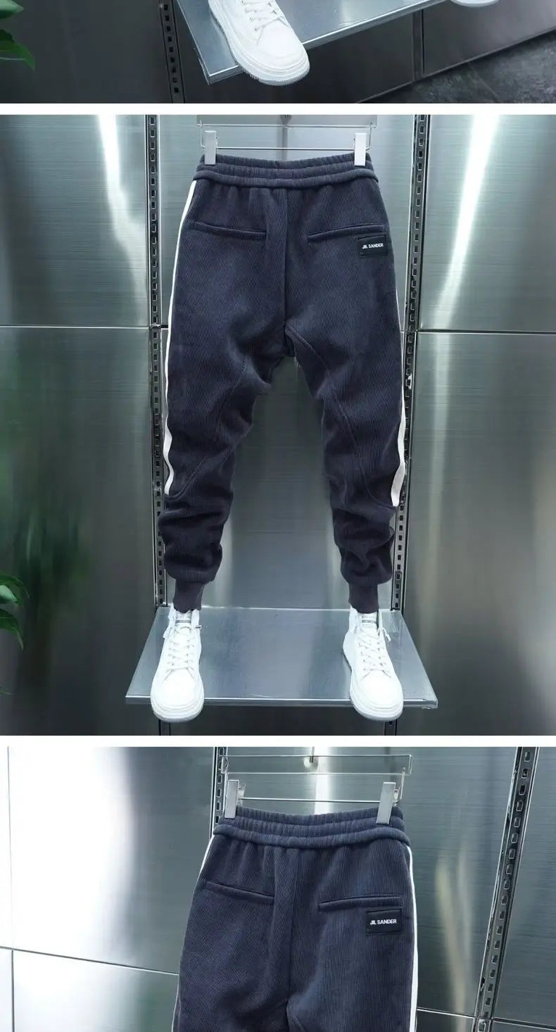 Fashion 2024 Autumn Winter New Black Jogger Men's Corduroy Pants Korean Elastic Waist Casual Pants Jogging Striped Harem Pants