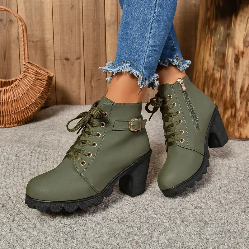 2024Women High Heel Ankle Boots Autumn Winter Booties Woman Fashion New Lady Shoes Brown Black Short Boot Female