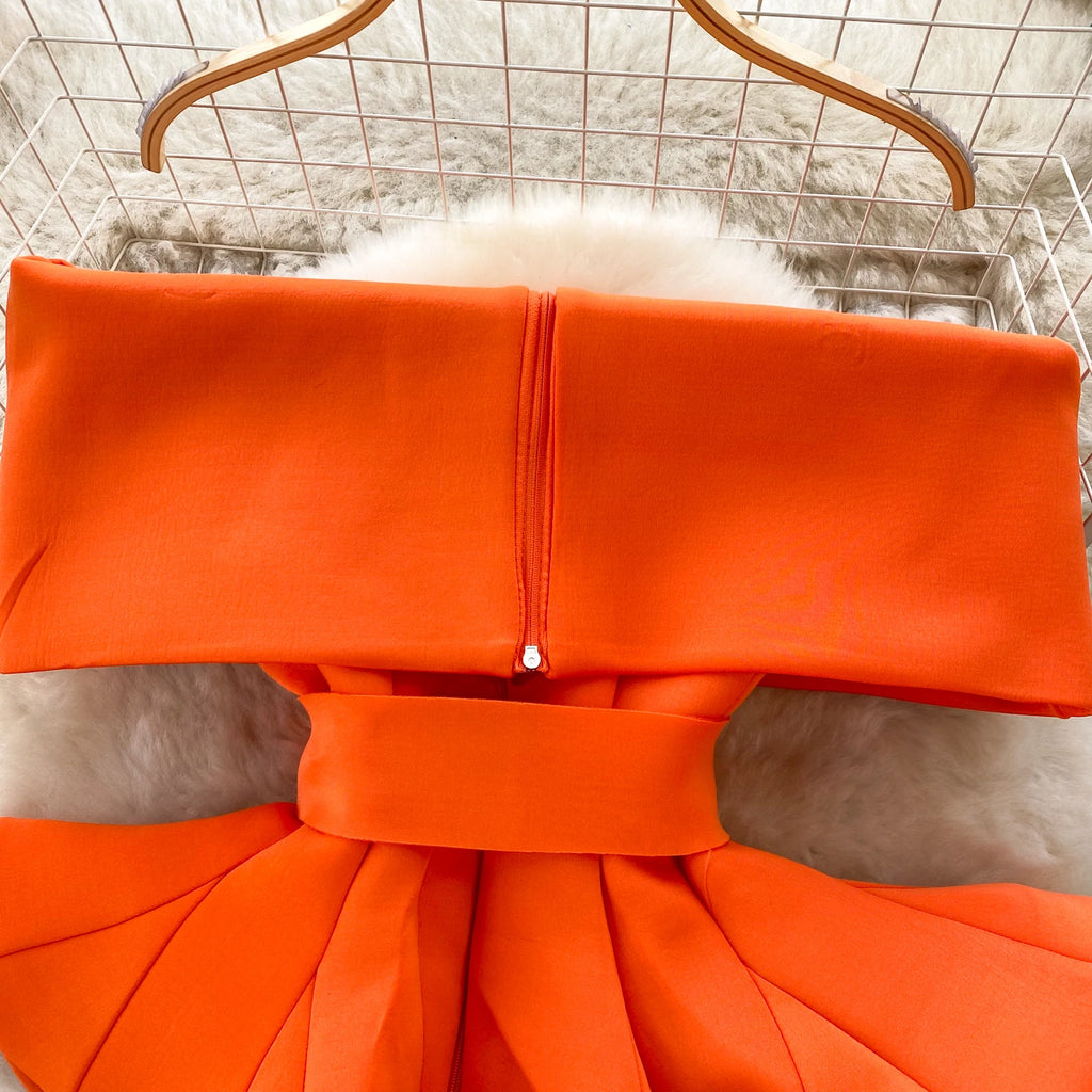 Sexy One-oulder Banded Waist Gown Set with Pleated Skirt Two-Piece Ensemble Courtly Sle Versatile Top f-length A-Line ...