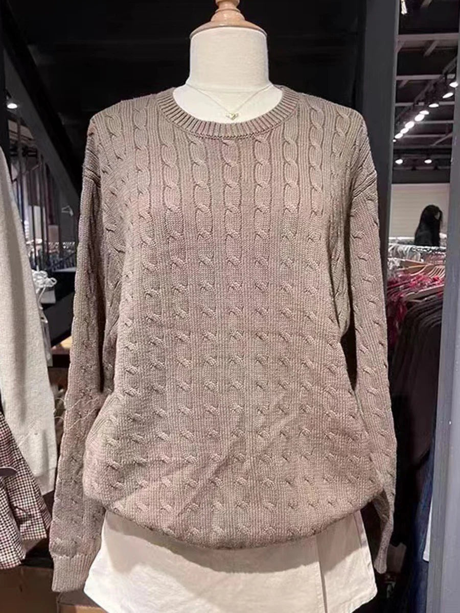 Twisted Flower Vintage Sweater Woman Autumn O-Neck Long Sleeve Pullover Preppy Style Casual Streetwear Jumper Sweaters Top Chic