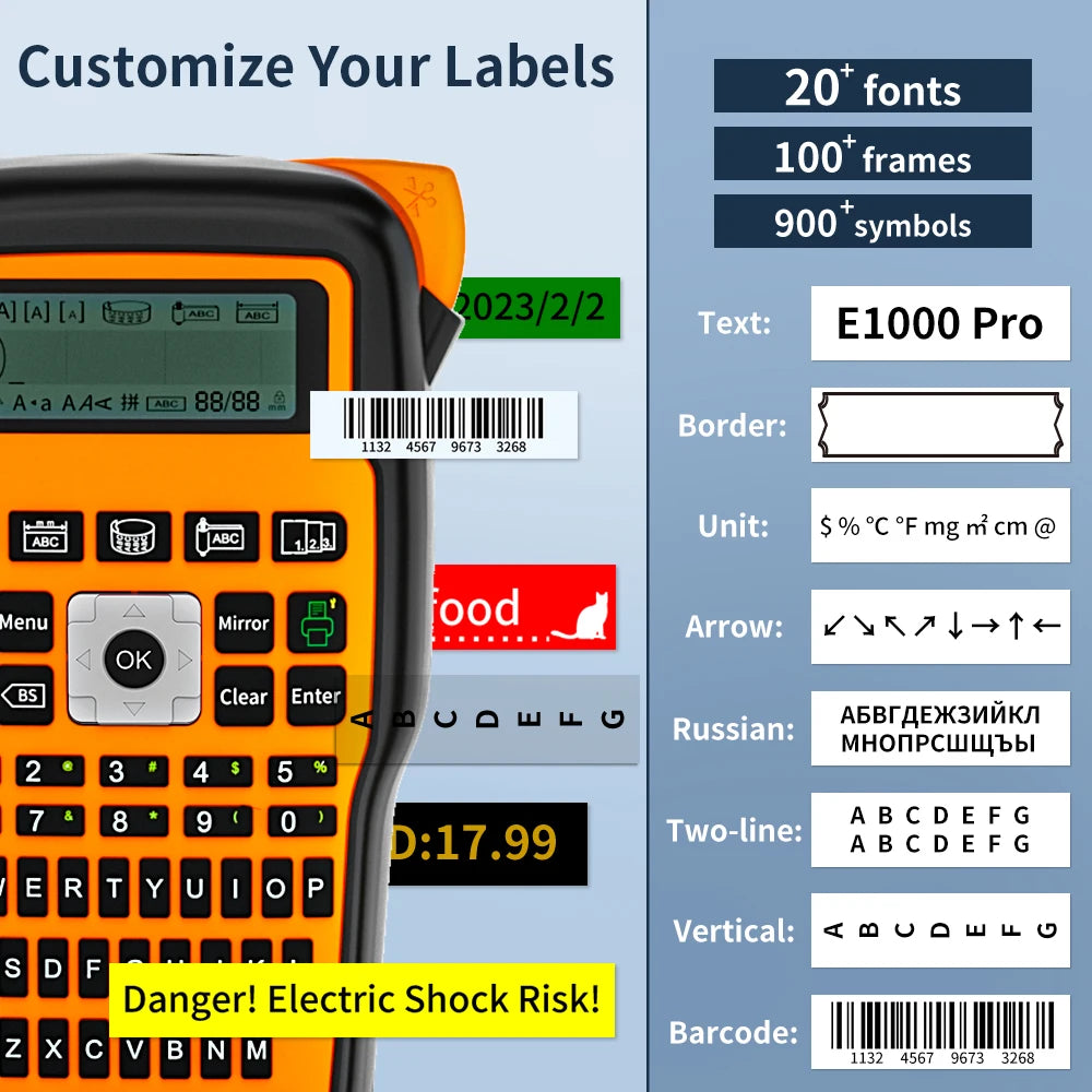 Support Russisan keyboard E1000 Pro Portable Printer Printer Sticky Label Maker Compatible for Brother P-touch AHS TZE-231