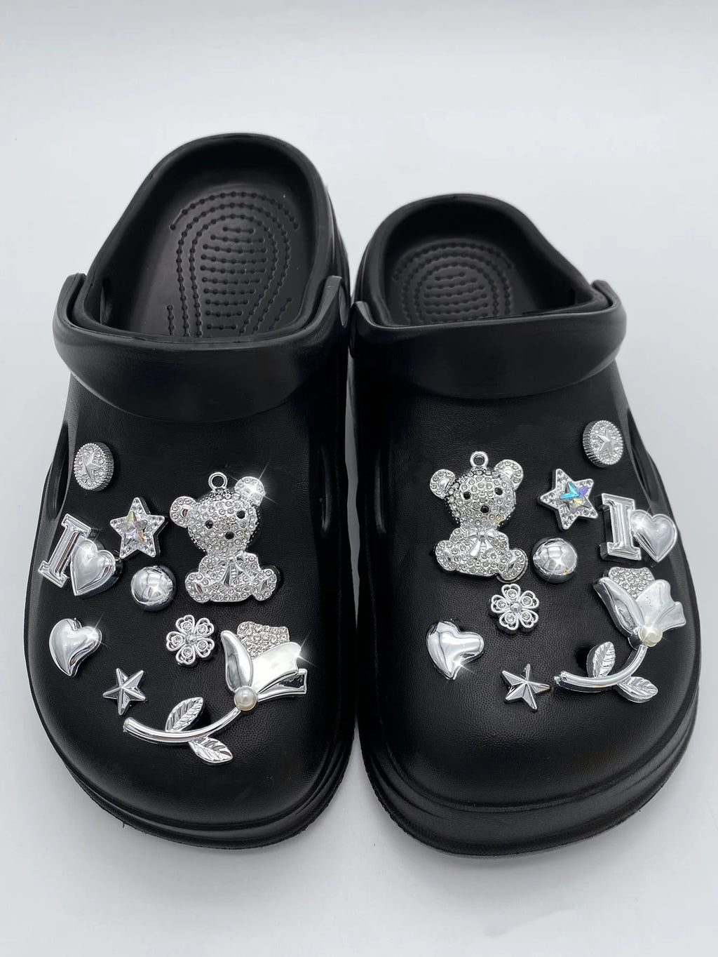 18 silver dot diamond bear, letters, hearts, silver beads, stars and other DIY shoe buckle decorations, multi-functional shoe cl