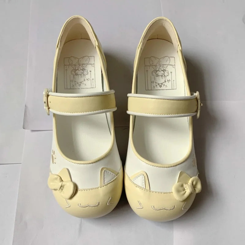 Original Lolita Japanese Simple Bow Flat Shoes Round Head One-word Buckle with Cute Girl Color Matching Mary Jane Indoor Shoes