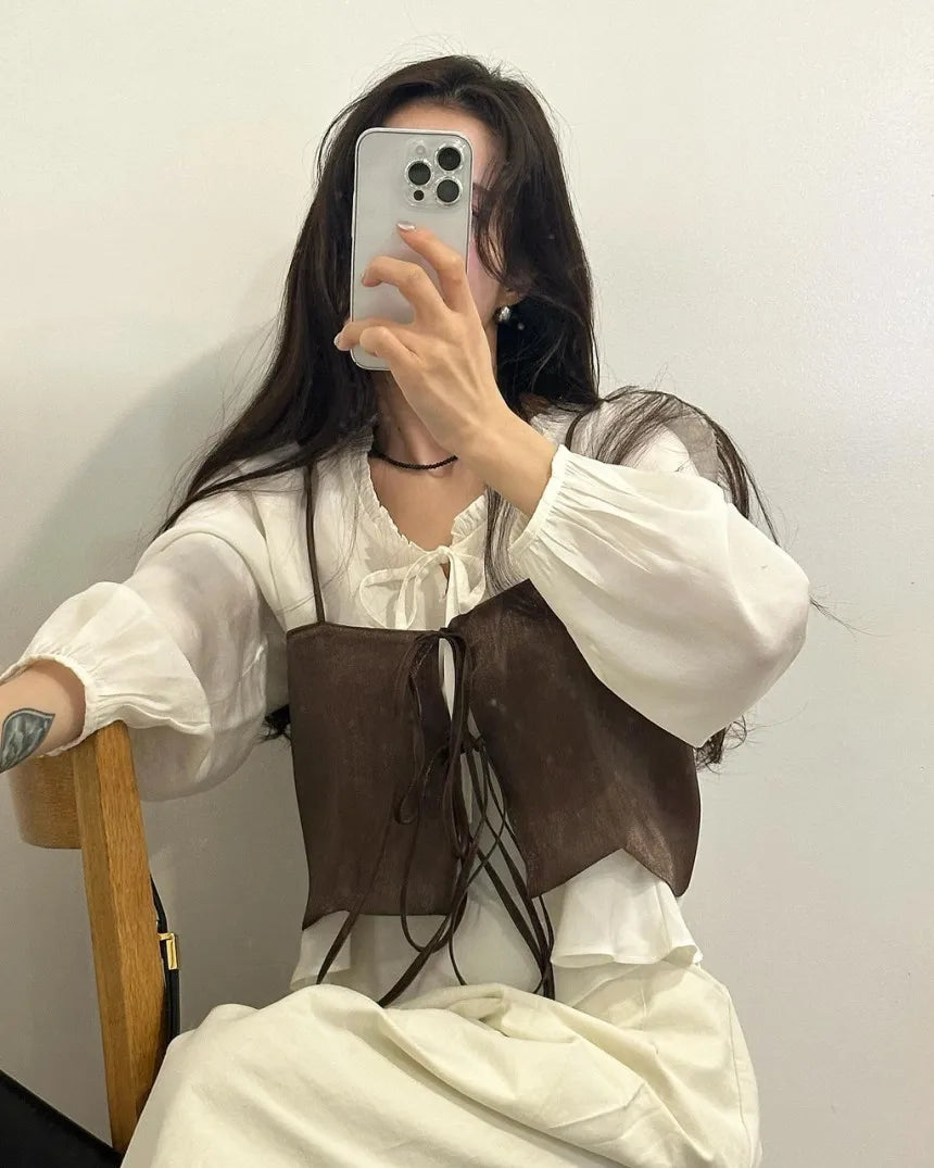 Chic Summer Loose ort Svel Vest Women's Faion Design Collar Tied Casual Versatile Layering Top Chinese Brand