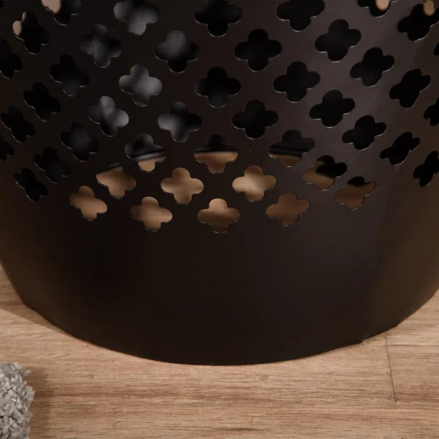 12.5 Steel Patio Side Table Round Hollow Drum Design Black for Indoor Outdoor