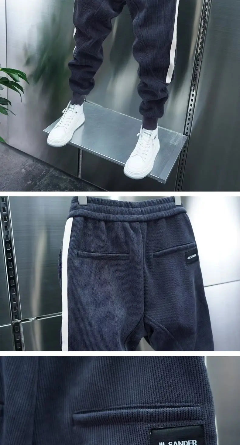 Fashion 2024 Autumn Winter New Black Jogger Men's Corduroy Pants Korean Elastic Waist Casual Pants Jogging Striped Harem Pants