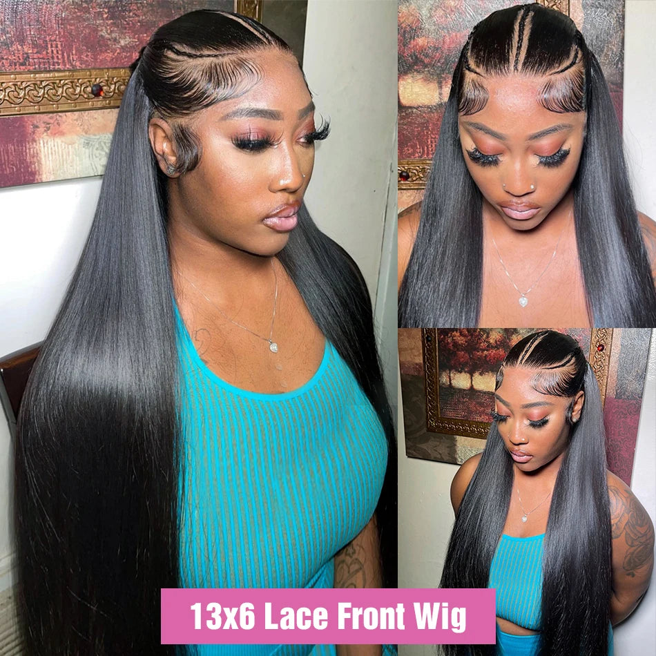 13x6 HD Straight Lace Frontal Wigs For Women Brazilian Transparent Lace Front Human Hair Wig 13x4 200 High Density 30 34 36 Inch