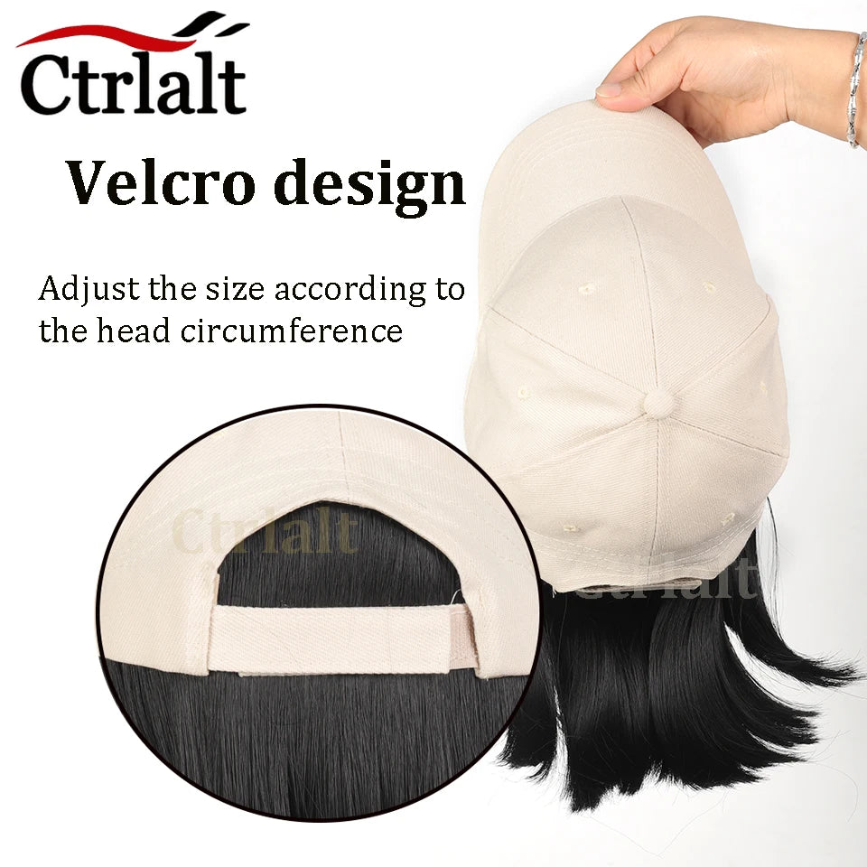 Synthetic Heat-Resisting Fiber Straight Hair Extensions With White Baseball Cap Wig For Girls Casual Daily