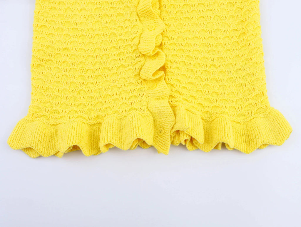 DEEABAE Spring Women's French Style Design With Layered Decorative Buttons And Round Neck Long Sleeved Knitted Jacket