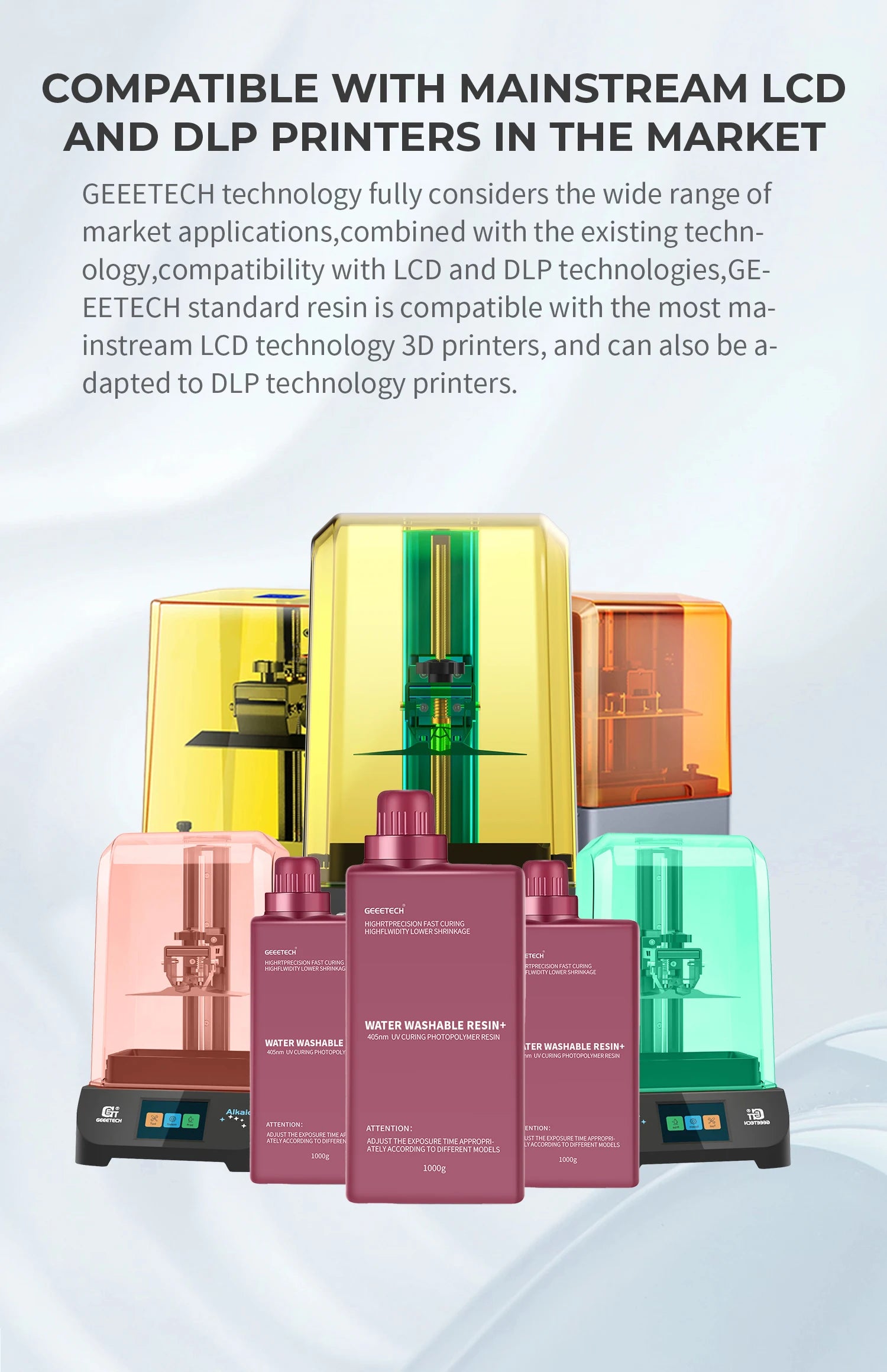 Geeetech Water Washable 3D Printing Resin 405 Low Odor High Precision Fast Curing for LCD 3D Printer Photopolymer Standard Resin