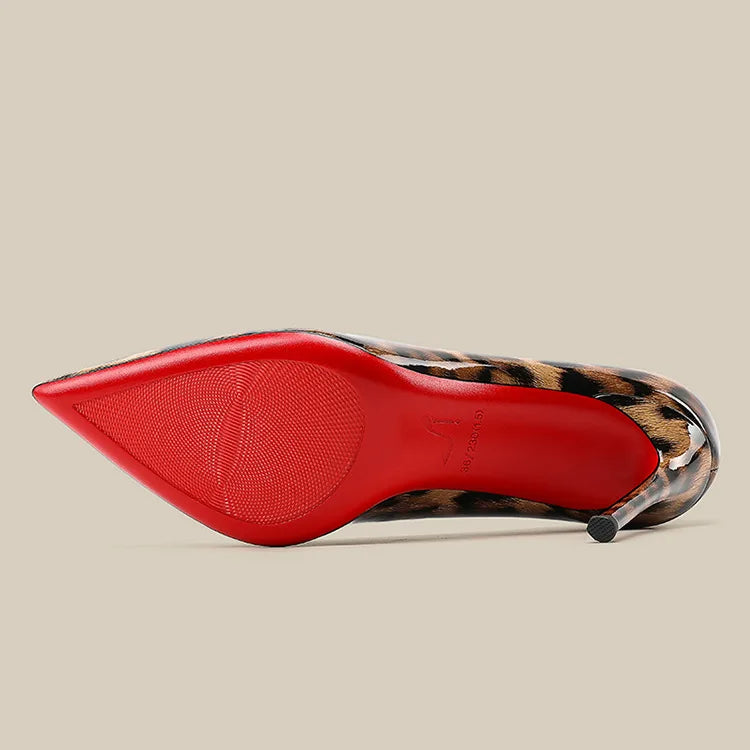 Spring New Leopard Pattern High Heels for Women with Thin Heels and Sexy Pointed Points, Shallow Lipstick Bottom Single Shoes