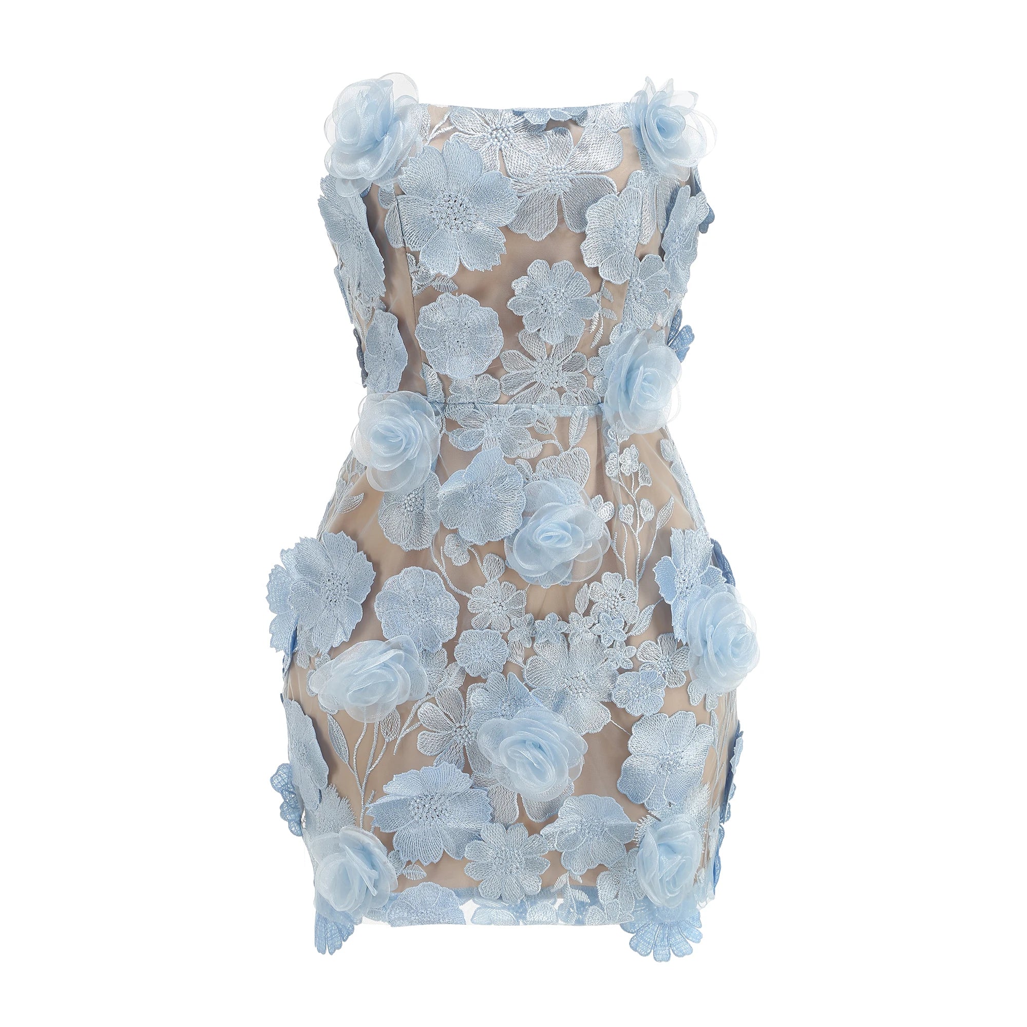 New sexy embroidered flower strapless dress, women's back tie adjustable party dress