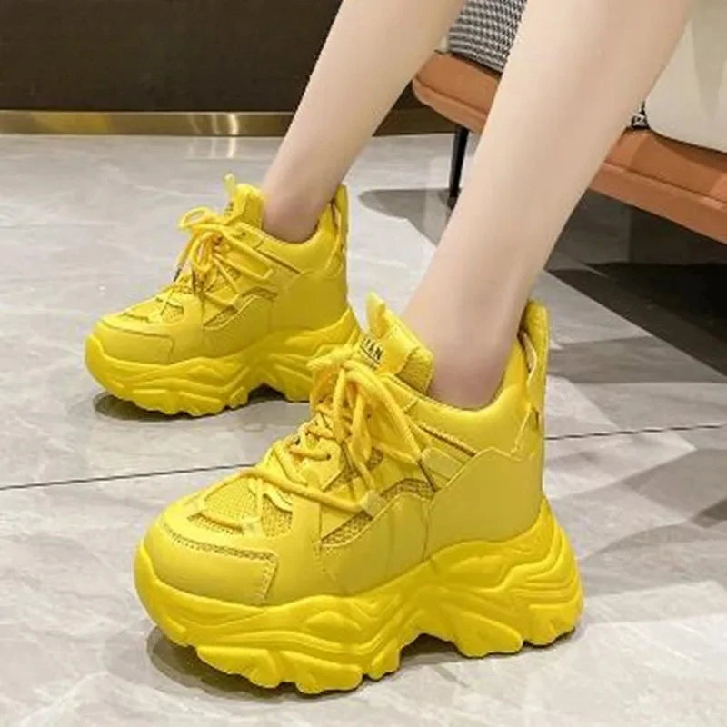 Autumn Orange Platform Sneakers Thick Sole Wedge Heels Women Casual Shoes Lace-up Slip On 2025 Ladies Height Increasing Shoes