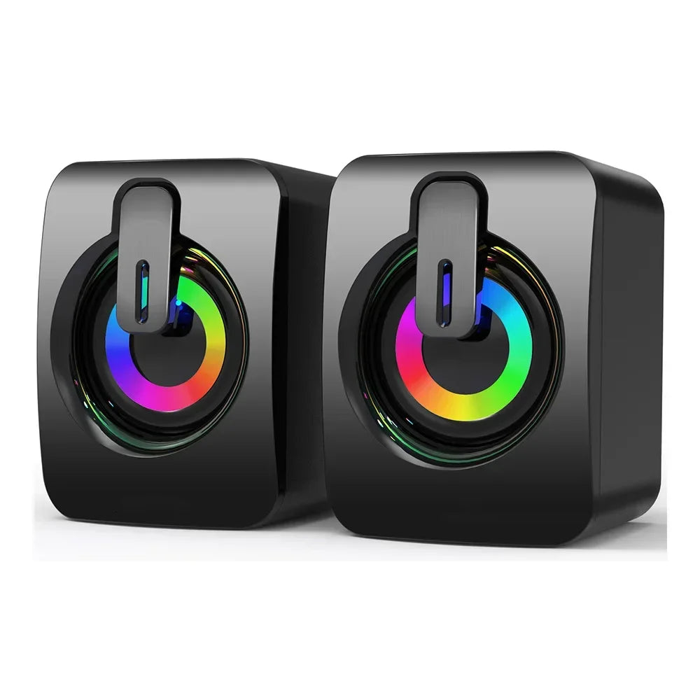 USB Powered Speaker Portable MiniSubwoofer With RGB Lights Volume Control 3.5mm AUX-in HiFi Stereo Sound Desk Audio System
