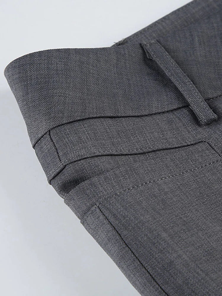 Gray Low Waisted Wide Leg Flare Pants Office Elegant Women's Casual Slim Pantalones Korean Fashion Formal 2025 New Trousers