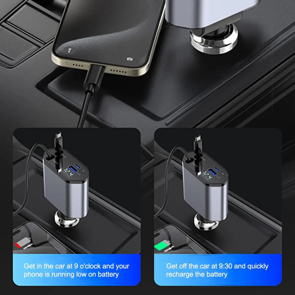 100W Car Charger Dual Type-c Interface Fast Charging The Two Supports Same Devices At Design Time Retractable Charging Tool