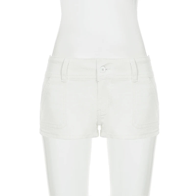Y2K Women's Knitted White Shorts Pockets Sexy Low Rise Skinny Super Short Pants Streetwear Casual Summer Chic Basic Shorts Chic