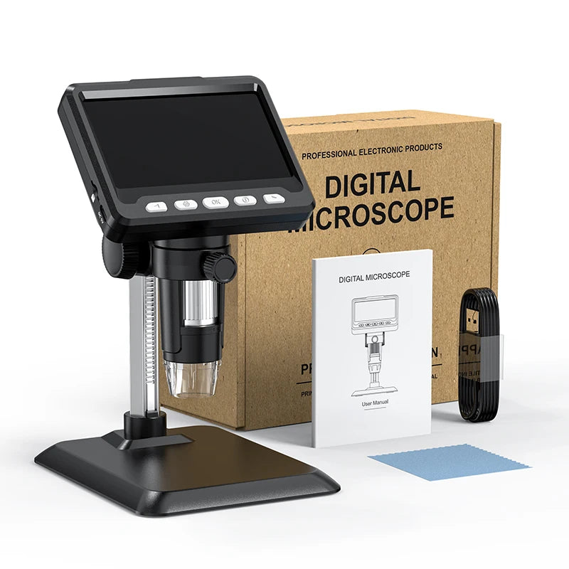 4.3 Inch IPS Digital Microscope 2MP HD Lens 1000X Magnification 8LED Adjust Light Electronic Microscopio Repair Coin Magnifier