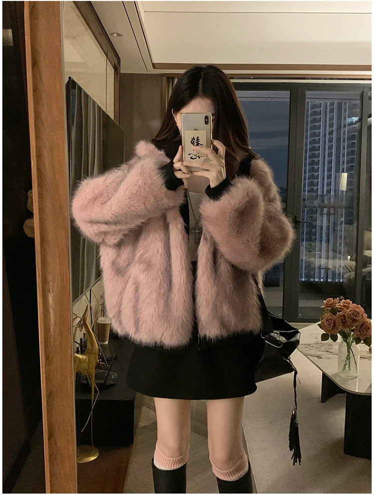 Two-sided Wear Imitation Mink Velvet Fur Hooded Cotton Padded Jacket Fashion New Winter Jackets Women's Short Loose Coats Trend