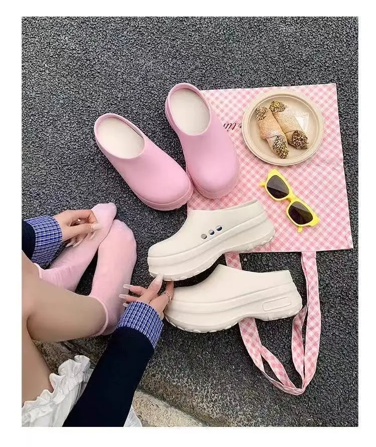 Women's Slippers Minimalist Fashion Air Cushion Soft 5CM Platform Non Slip Sandals Breathable Couple Style Heightened Chef Shoes