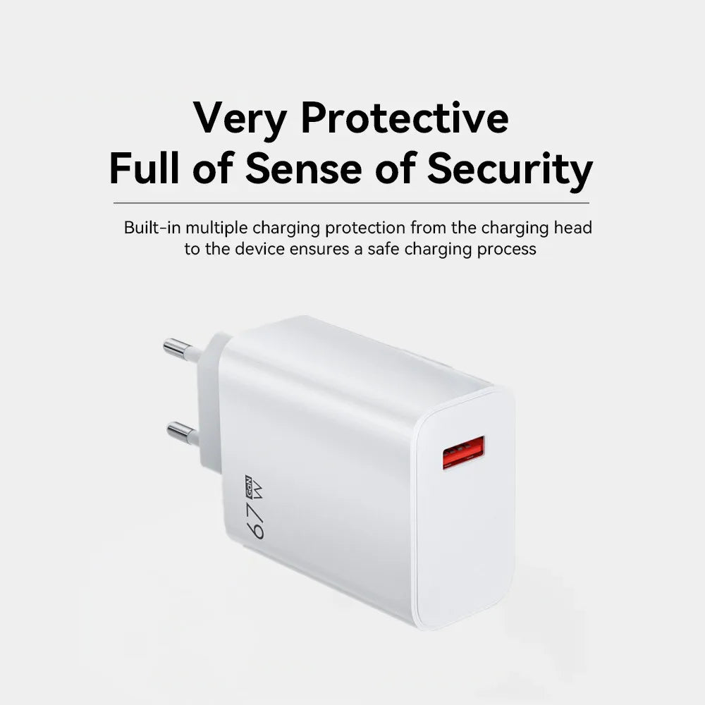 67W USB GaN Charger Fast Charge Mobile Phone Adapter Type C Cable For iPhone Samsung Xiaomi EU/US/UK Plug Portable Wall Charger