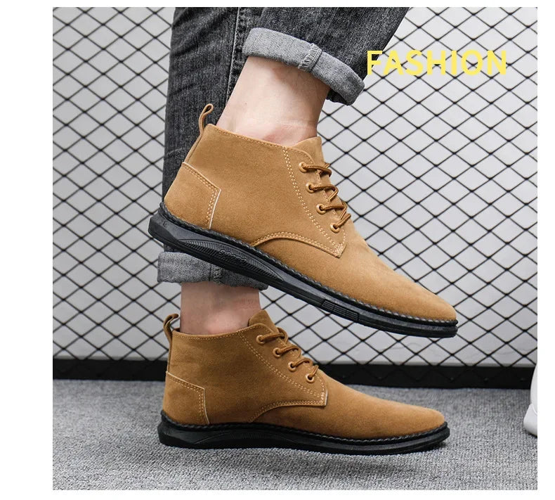 2025 New Men Shoes Luxury Suede Men Chelsea Boots Fashion Comfortable Lace Up Ankle Boots Outdoor Casual High Quality Men Boots