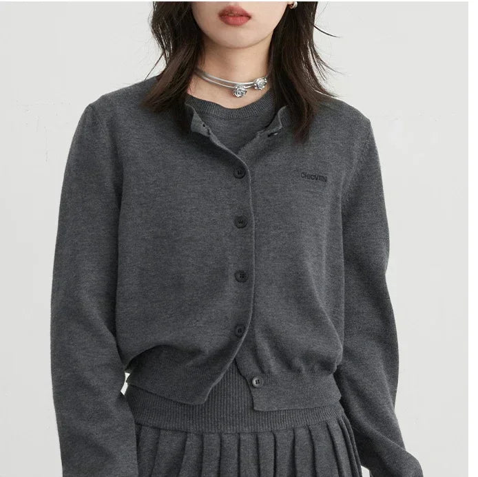 CHIC VEN Women Skirt Sets Solid Knitted Cardigan Short Sleeved Top Female Pleated Skirt Three Piece Optional Spring Autumn 2024