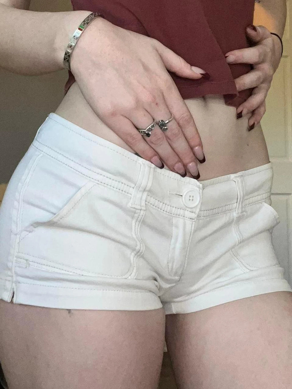 Y2K Women's Knitted White Shorts Pockets Sexy Low Rise Skinny Super Short Pants Streetwear Casual Summer Chic Basic Shorts Chic