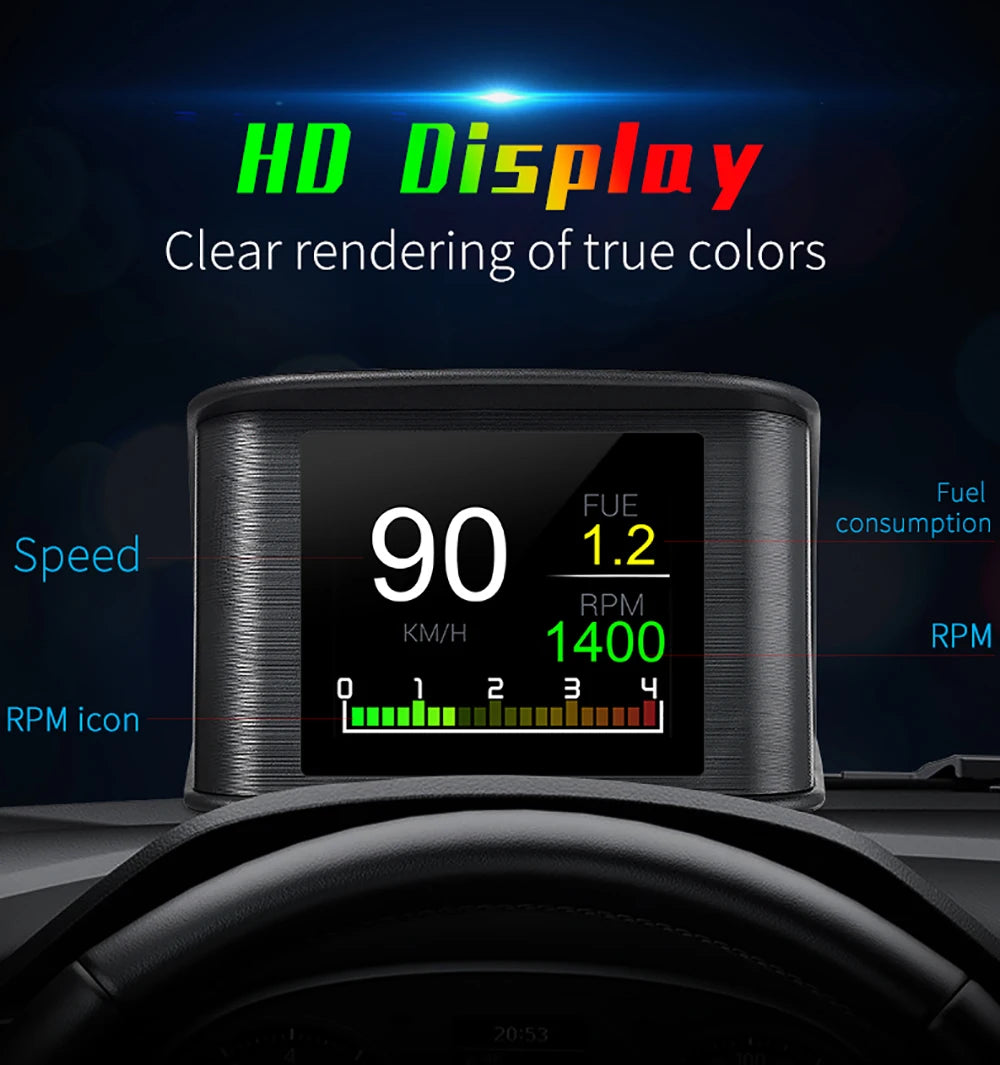 P10 Pro Head Up Display On-board Computer Car Digital OBD2 Mileage OBD Driving Computer Display Speedometer Temperature Gauge