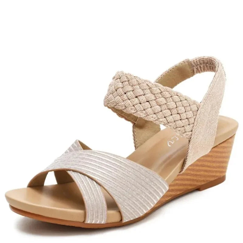 BEYARNE  Sandals Women Summer Shoes Elegant Ladies Weave Rome Sandalias Fashion Female Comfortable Wedges Sandals Large Size